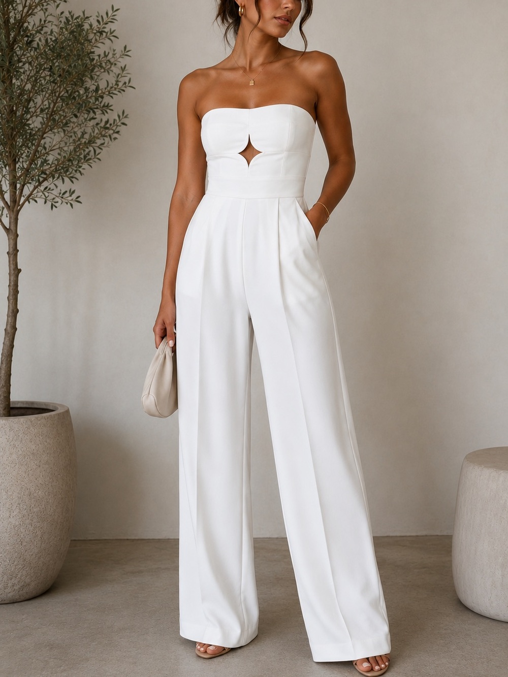 Seed Heritage Strapless Flare Jumpsuit White